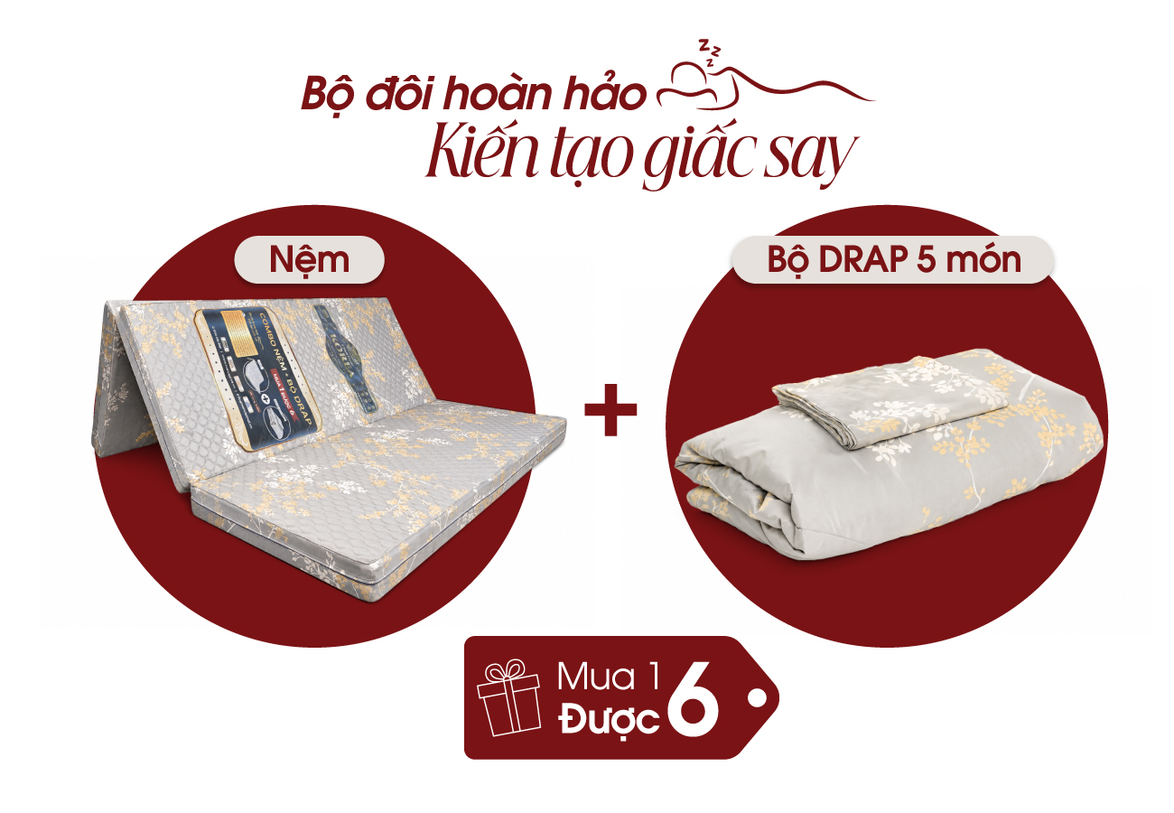 Nệm cặp đôi bông ép S'BED FIBER KOREA/SEOUL, Vải tencel hoa