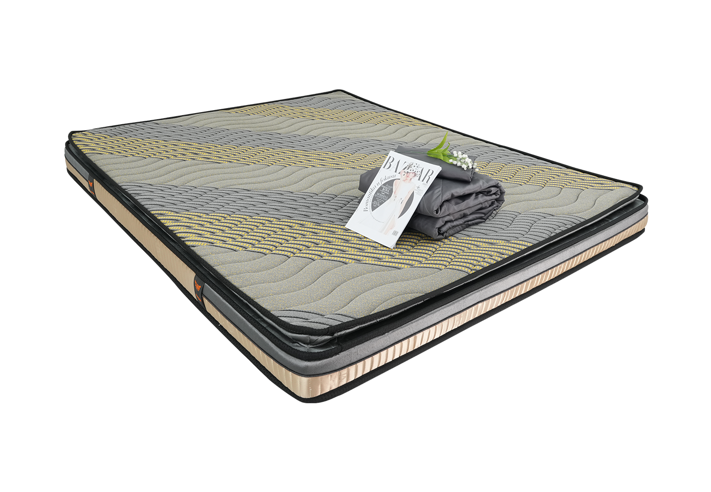 Nệm cặp đôi tổng hợp 3 viền ngáp S’BED MIXED INGGO/TECHWOOD, Vải tencel 1 màu